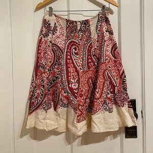 Paisley print pink linen skirt
